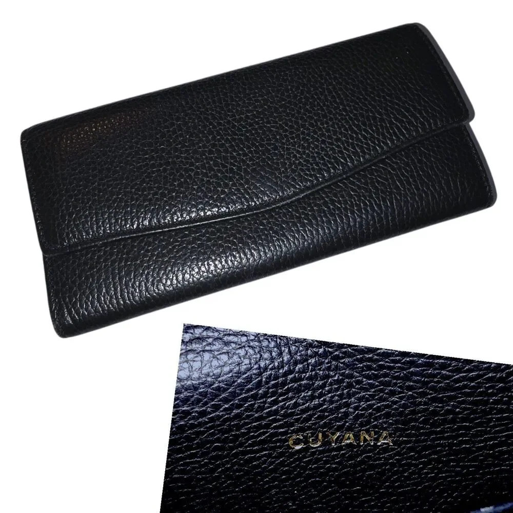 CUYANA Black Pebbled Leather Snap Closure Full Size Minimalist Card Slots Wallet - Picture 13 of 13